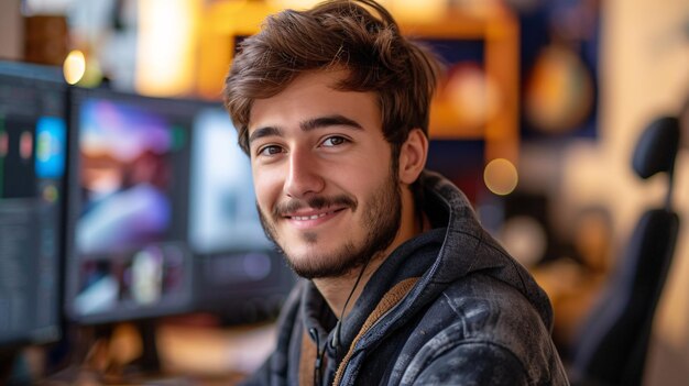 Smiling Young Software Developer at Work