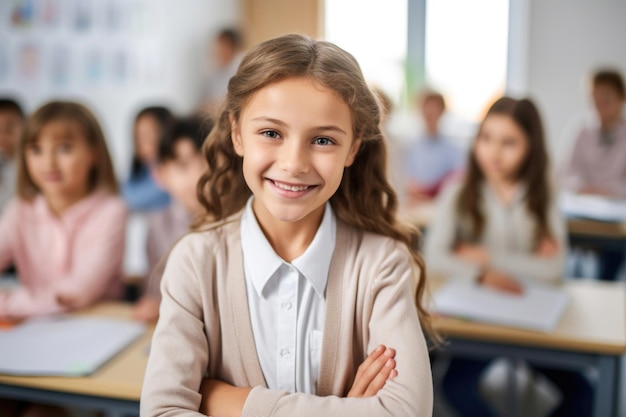 Smiling young teacher in a class