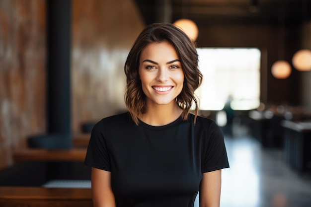 Smiling young woman in a black tshirt