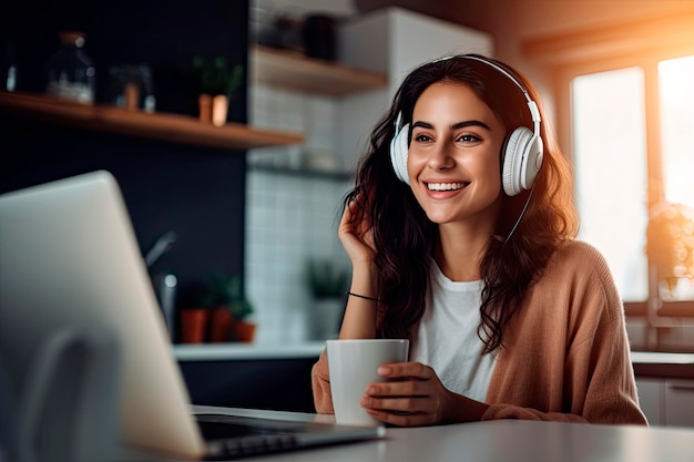 smiling young woman doing video call in your house