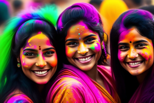 smiling young woman enjoying the holi color