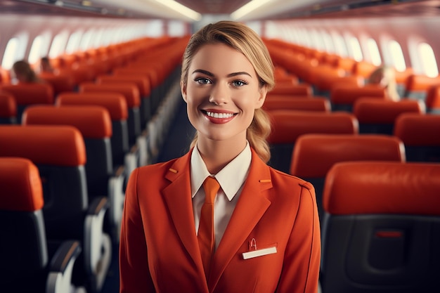 Smiling young woman flight attendant