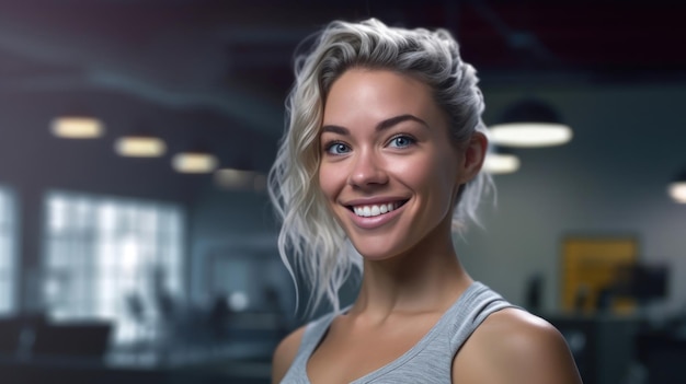 Photo smiling young woman at the gym