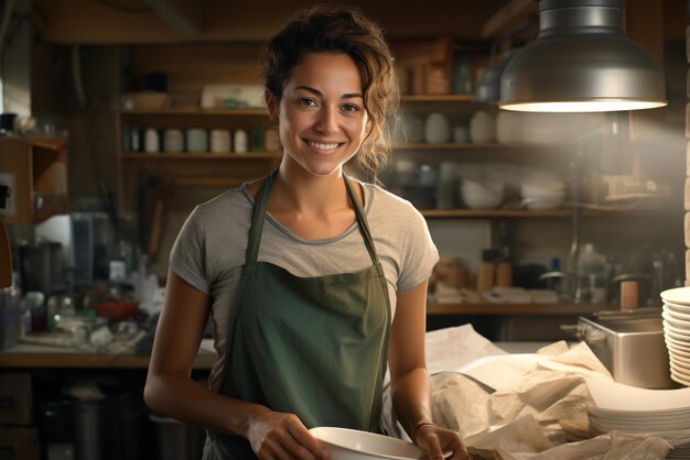 Smiling Young Woman in Her Kitchen