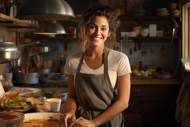 Smiling Young Woman in Her Kitchen