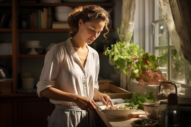 smiling young woman in her kitchen