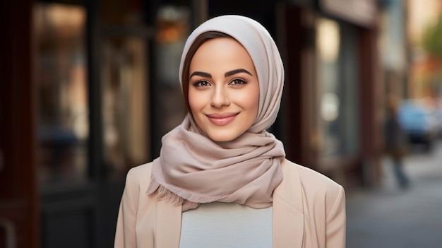 ヒジャブを着た笑顔の若い女性