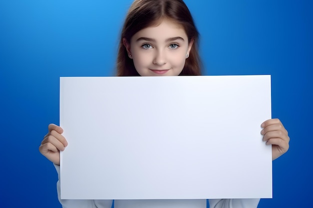 Smiling Young Woman Holding a Blank Sign in Front of Her Face for Easy Customization Generative AI
