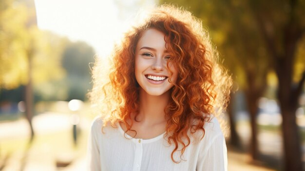 Smiling young woman outdoors looking at camera with tooth