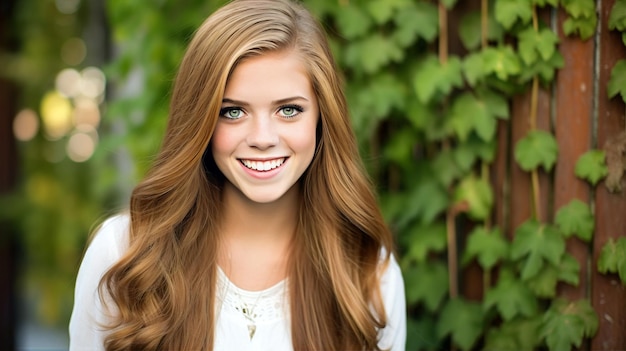 Smiling young woman with green eyes generated by AI