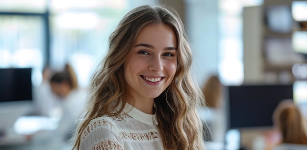 smiling young woman at work in an office