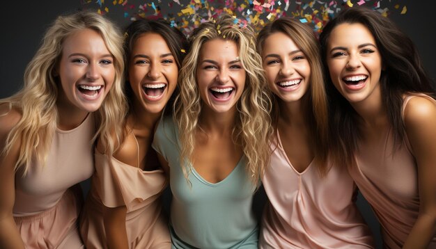 Smiling young women enjoy party friendship and togetherness indoors generated by AI