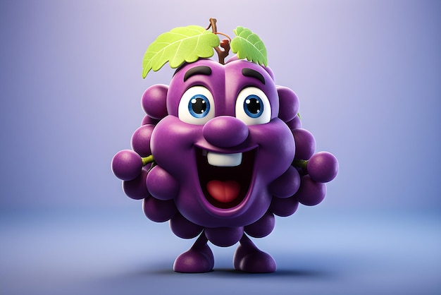 写真 笑顔のブドウ 紫の背景に描かれたアニメのキャラクター 3dイラスト