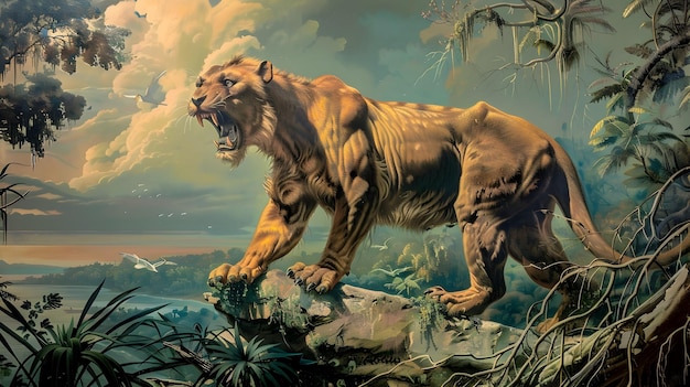 Foto smilodon il gatto dai denti di sabbia dei tempi preistorici