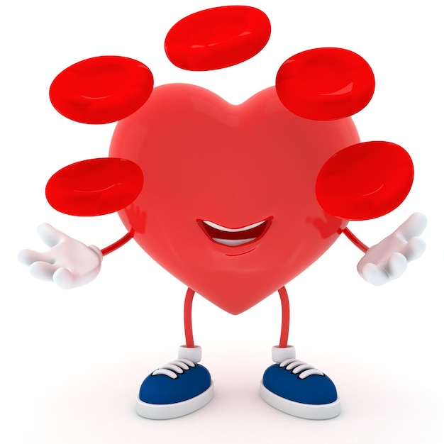 Smily heart with blood cell 3D render