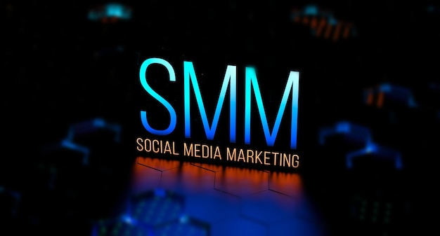 Foto smm concept social media marketing smm neon concept banner3d renderen