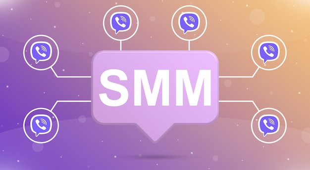 SMM-spraakballon met viber-logopictogrammen rond 3d