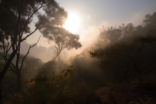 Smoggy morning with sun peeking through the haze