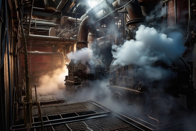 写真 ジェネレーティブaiで作られた金属造物の冷却から発生する煙と蒸気