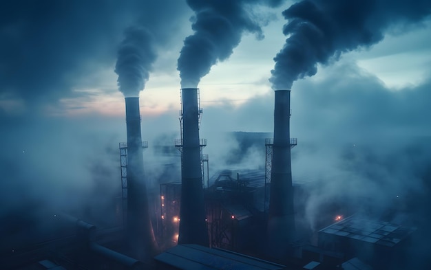 Smoke billows from a factory in the night.