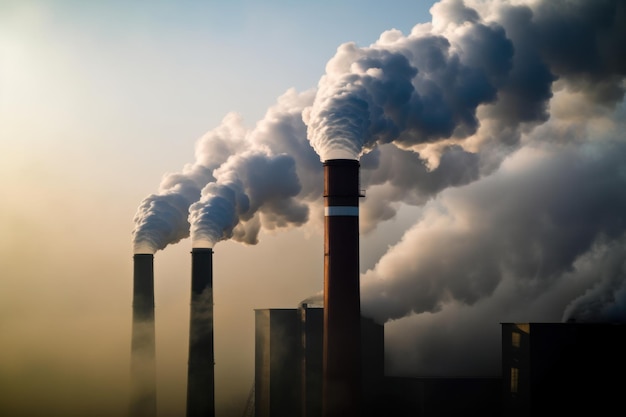 Smoke billows from a factory with smoke coming out of it.