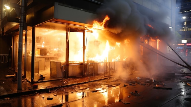 Photo smoke billows from a shinagawa tokyo restaurant signaling potential danger as firefighters work