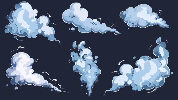Фото Облака дыма, изолированные на темном фоне современная иллюстрация, показывающая пыльный дым или пары после взрыва эффект парного тумана или тумана элемент дизайна комической игры