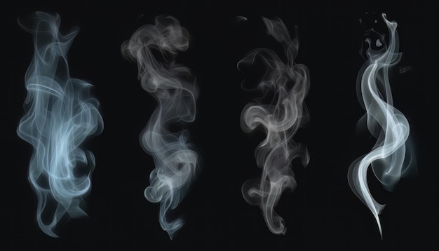 Smoke collection on a black background Realistic vector illustration