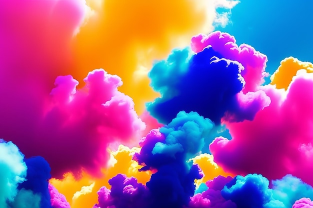 Smoke colorful clouds background banner for webpage Paint explosion blue pink purple yellow multicolor mobile backdrop AI Generated