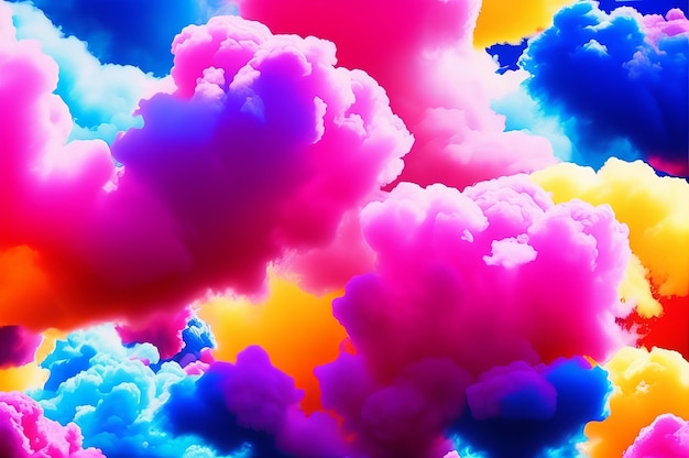 Smoke colorful clouds background banner for webpage Paint explosion blue pink purple yellow multicolor mobile backdrop AI Generated