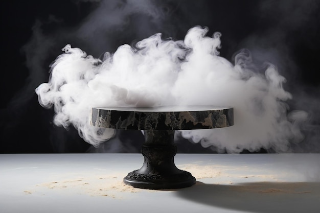 Photo smoke coming out of the top of a round stone table