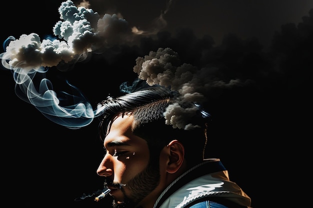 Smoke effects Man in smokes hookah Generator Ai