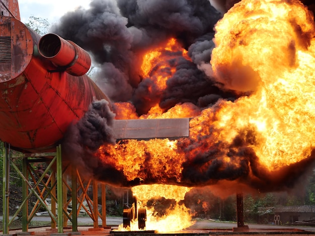 Photo smoke emitting from fire outside factory