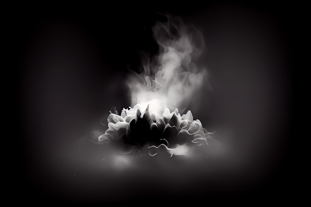 Дым взрывается на темно-черном фоне, пустое пространство в центре, эффект тумана Генеративный ИИ