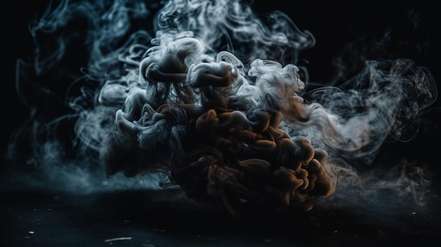 Smoke from a burning machine on a black background