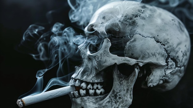 Photo the smoke from the cigarette resembles the outline of a skull