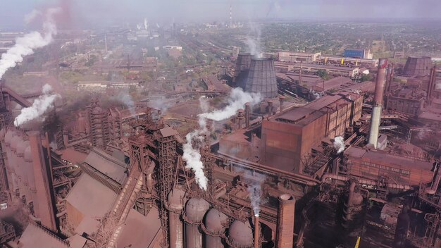 Photo smoke and grime from a steel mill aerial view