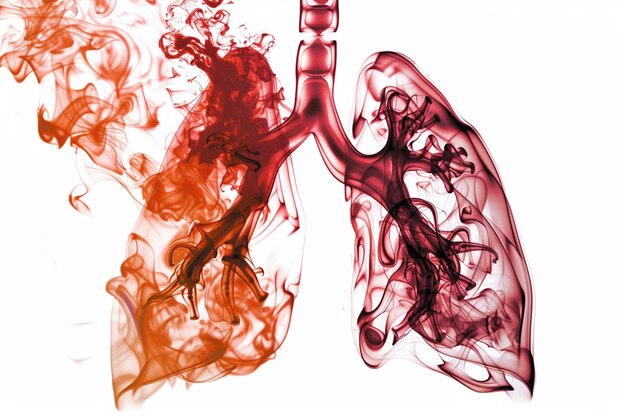 煙が肺の周りを回っています 肺は赤とオレンジで生成されます