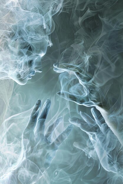 smoke is swirling around a persons face and hands generative ai