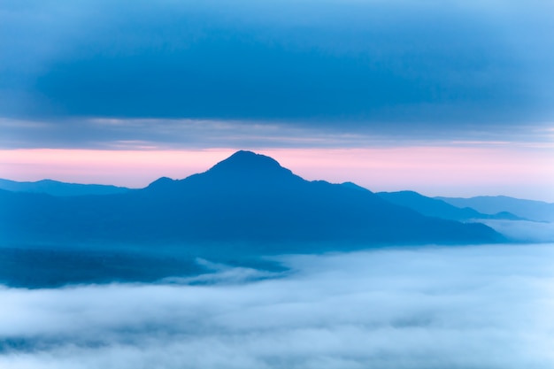 smoke and mountains in winter