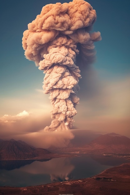 Smoke plume from an erupting volcano created with generative ai