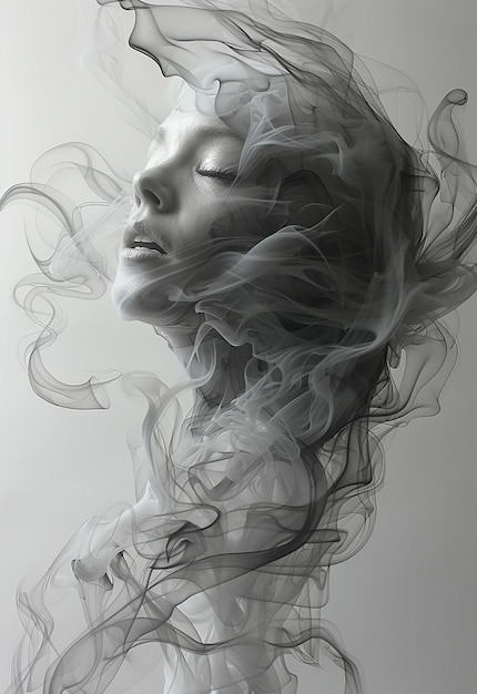 Photo smoke sculpture portrait of a woman flow style