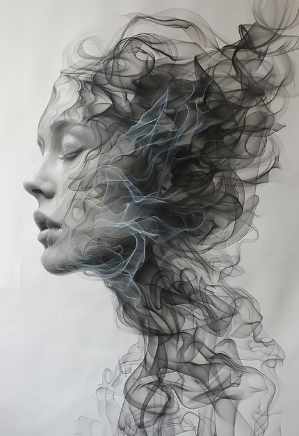 Smoke Sculpture Portrait of a Woman Flow Style