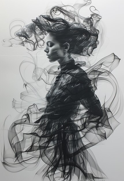 Photo smoke sculpture portrait of a woman flow style