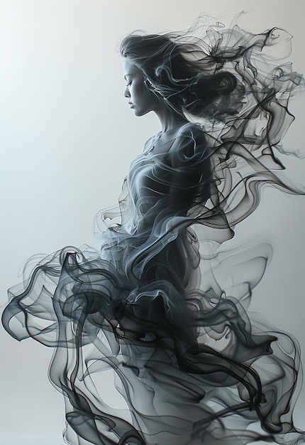 Photo smoke sculpture portrait of a woman flow style