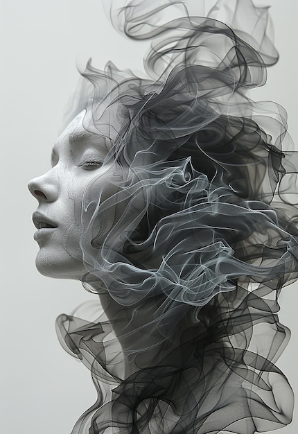 Smoke Sculpture Portrait of a Woman Flow Style