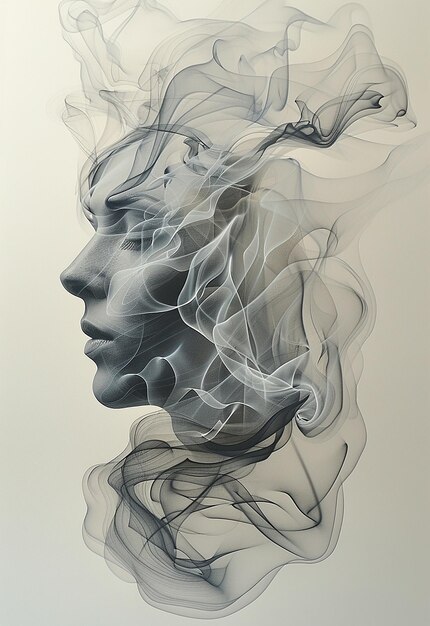 Photo smoke sculpture portrait of a woman flow style