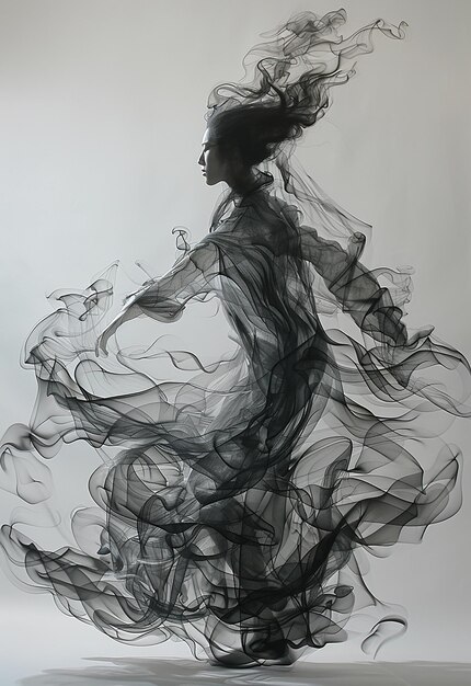 Photo smoke sculpture portrait of a woman flow style