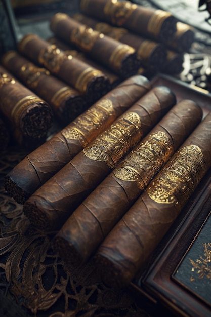 Photo smoke and serenity timeless allure of cigars unveils a tapestry of flavors savor the rich smoldering journey within the artfully rolled embrace of aged tobacco leaves