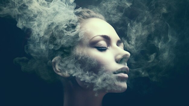 Photo smoke shapes woman face background